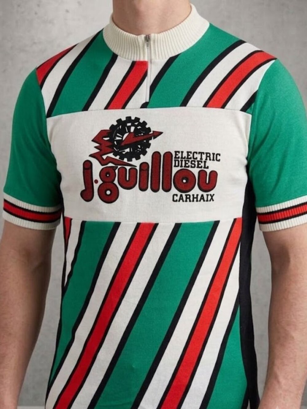Vintage 1980's Noret Team J. Guillou France Knit Cycling Jersey Sweater Men's S